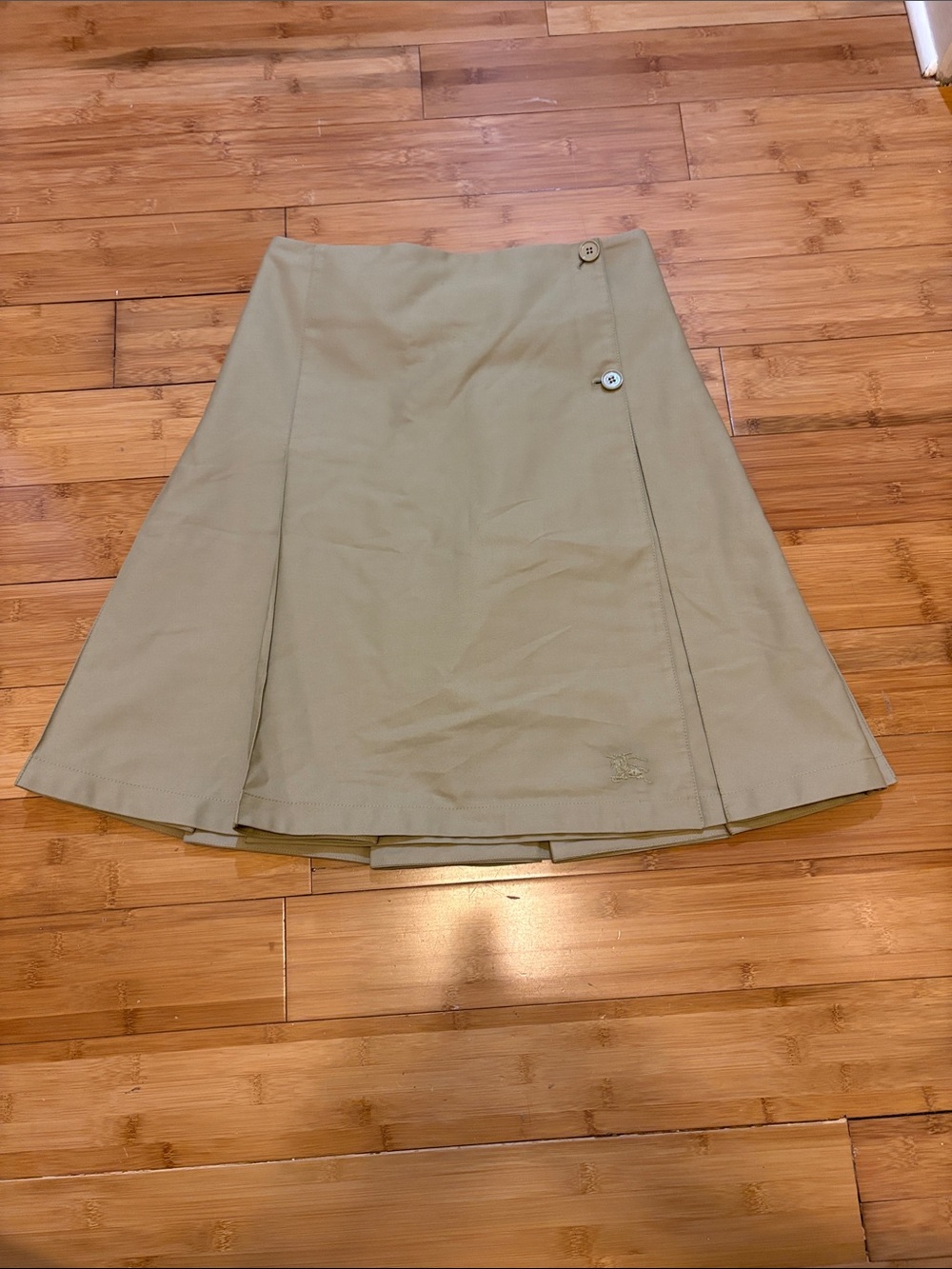 Burberry Khaki A-Line Skirt with Side Button Detail Uniform
